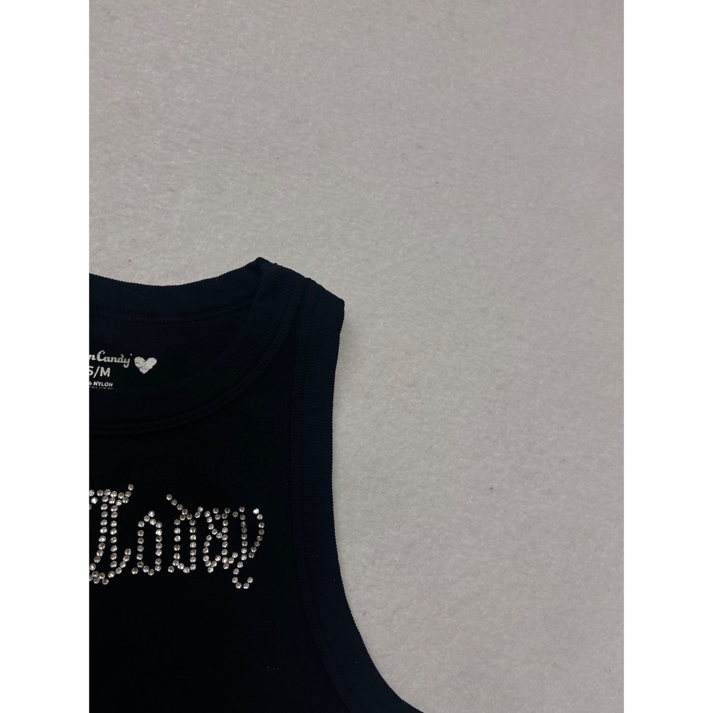 Black Rhinestone "Not Today" Racerback Crop Tank Top S/M #8884
