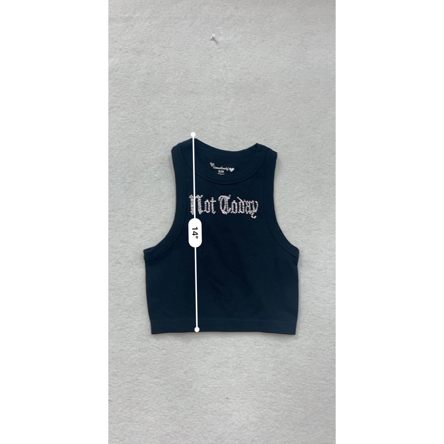 Black Rhinestone "Not Today" Racerback Crop Tank Top S/M #8884