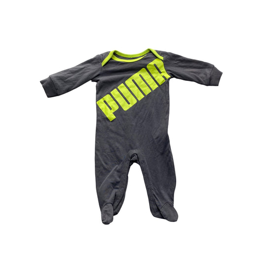 Puma Infant Footed Onesie Gray/Neon Green Long Sleeve #7163