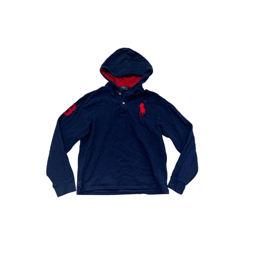 Boys Large Polo Ralph Lauren Navy Hoodie With Red Accents & Embroidered Logo #8879