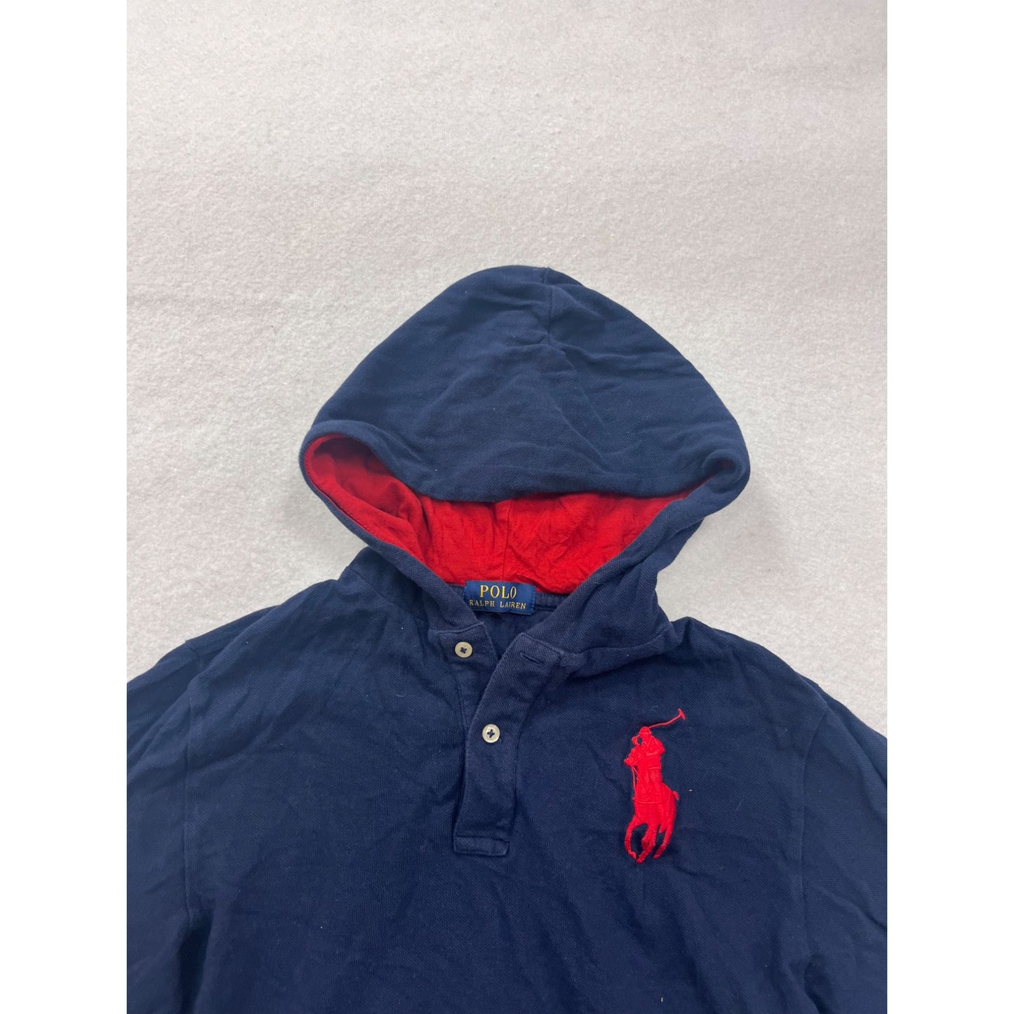 Boys Large Polo Ralph Lauren Navy Hoodie With Red Accents & Embroidered Logo #8879