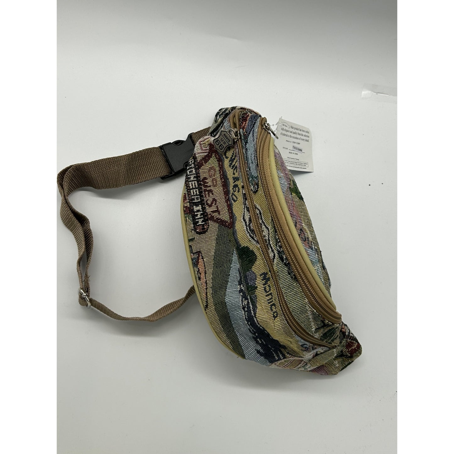 Vintage-Style Route 66 Tapestry Fanny Pack With Adjustable Strap & Zipper Compartments #6647