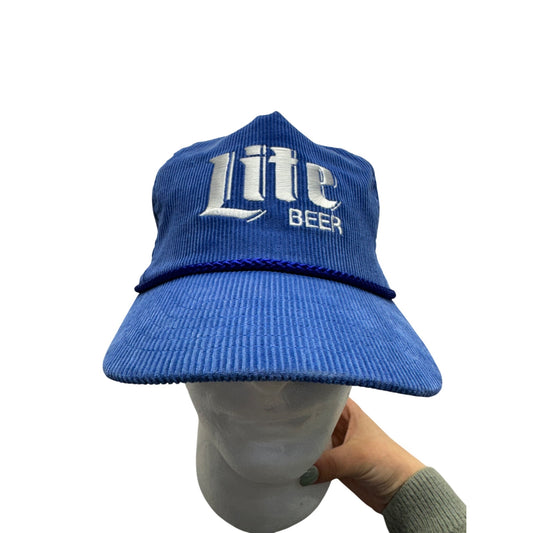 Vintage Blue Lite Beer Corduroy Snapback Hat #7859