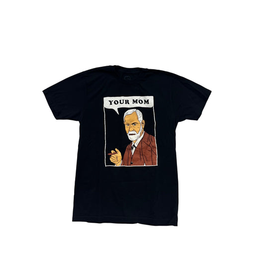 Sigmund Freud "Your Mom" Graphic Black T-Shirt S Soft Cotton Casual Wear #990A