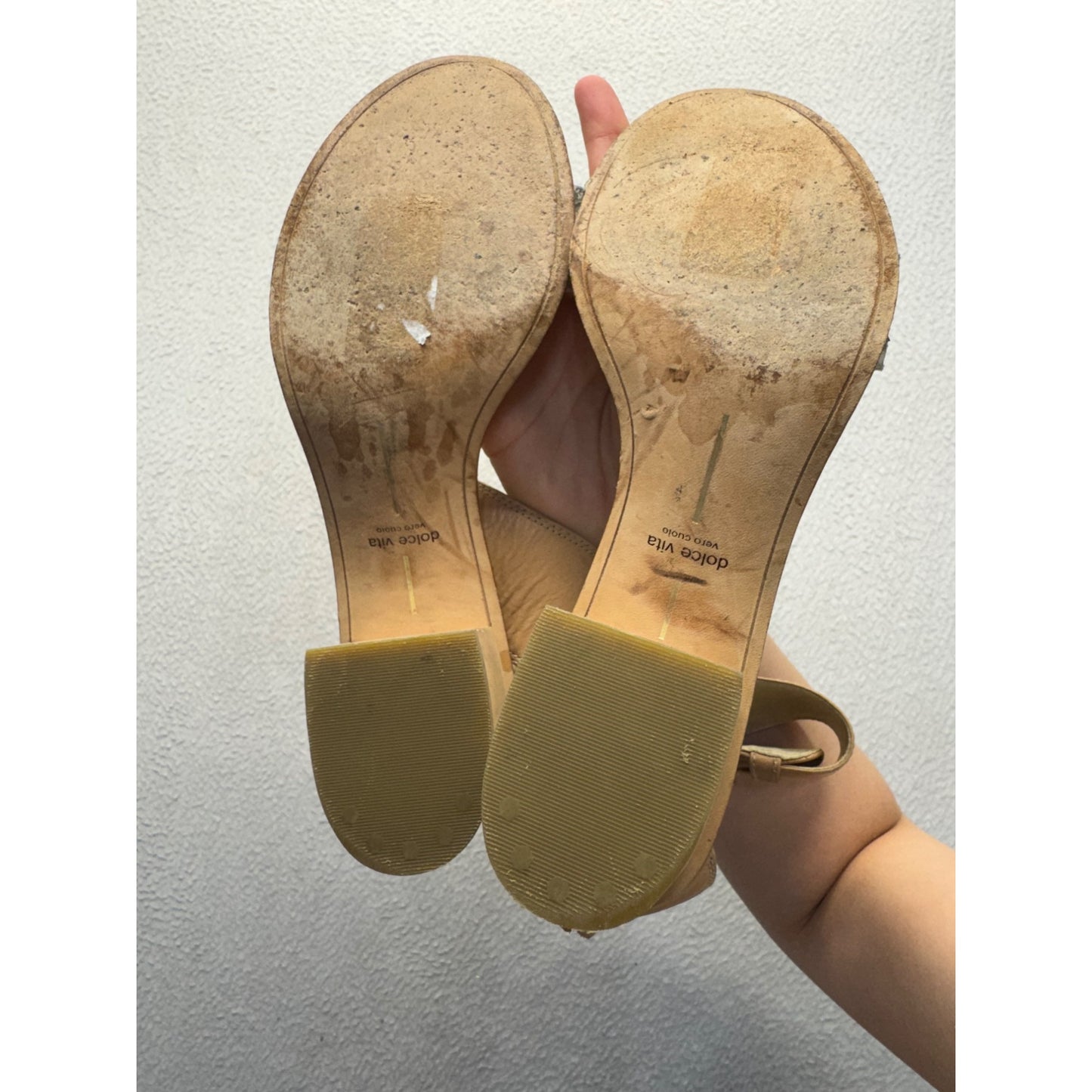 Dolce Vita Womens Tan & Snake Print Sandals With Block Heels Size 8M 9478