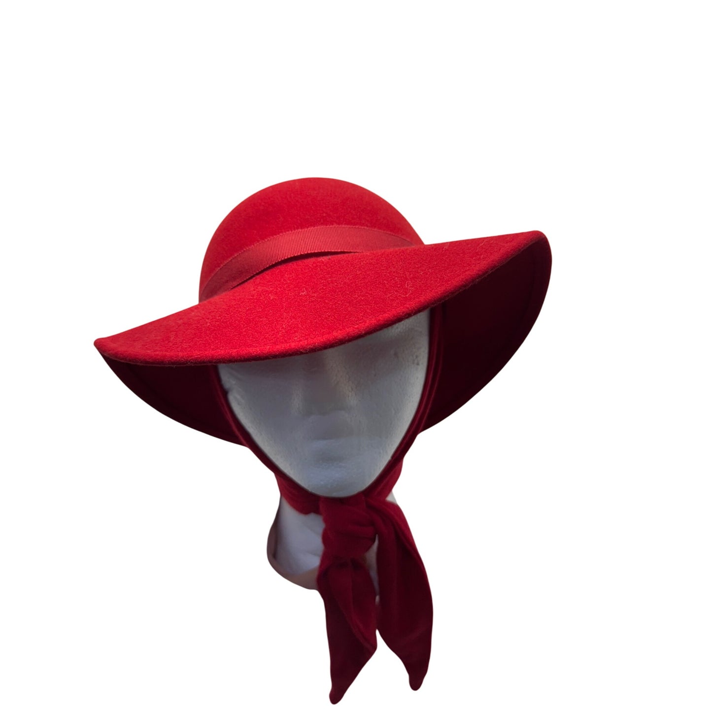 Vintage Red Wool Wide-Brim Hat With Ribbon Tie By Michael Howard #9754