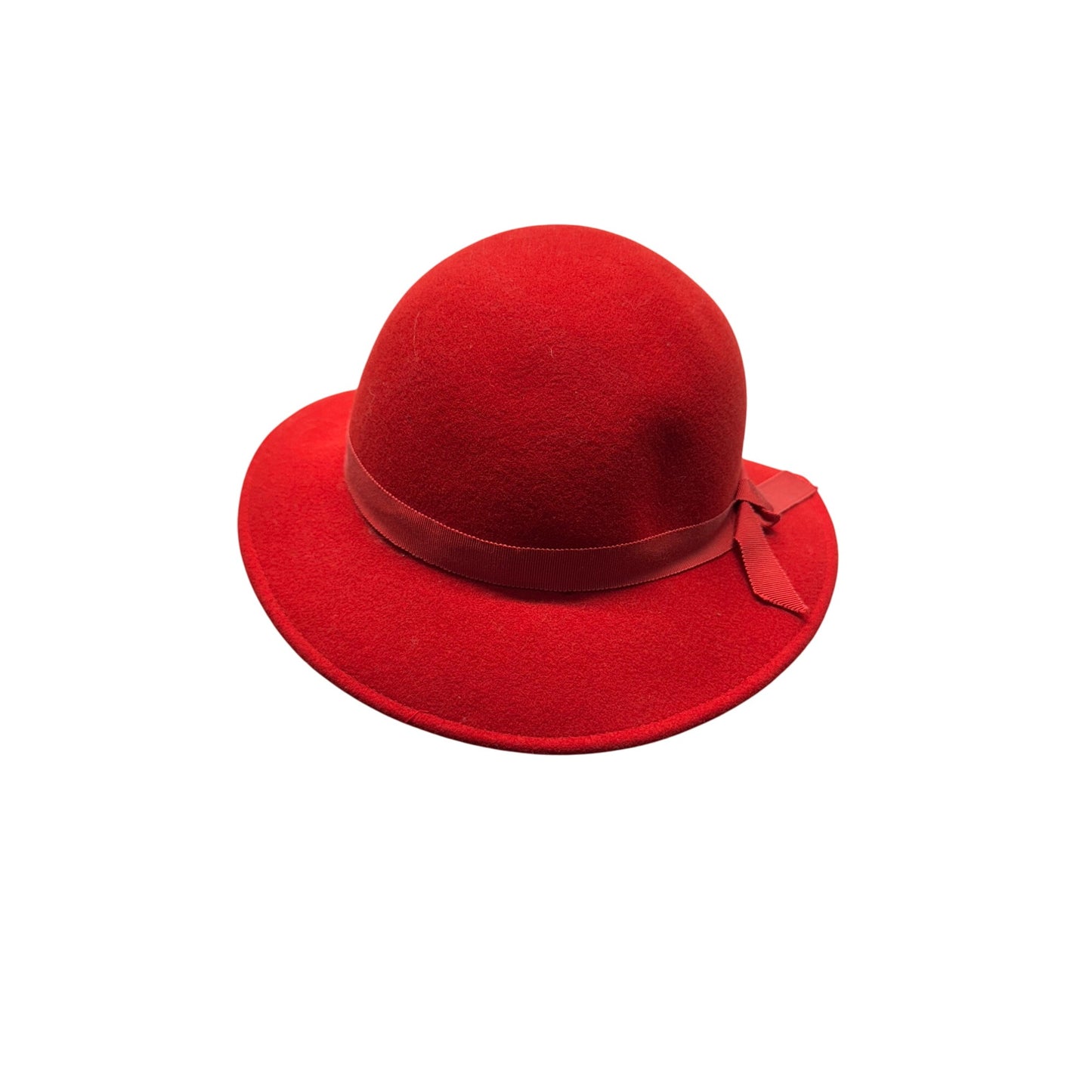 Vintage Red Wool Wide-Brim Hat With Ribbon Tie By Michael Howard #9754