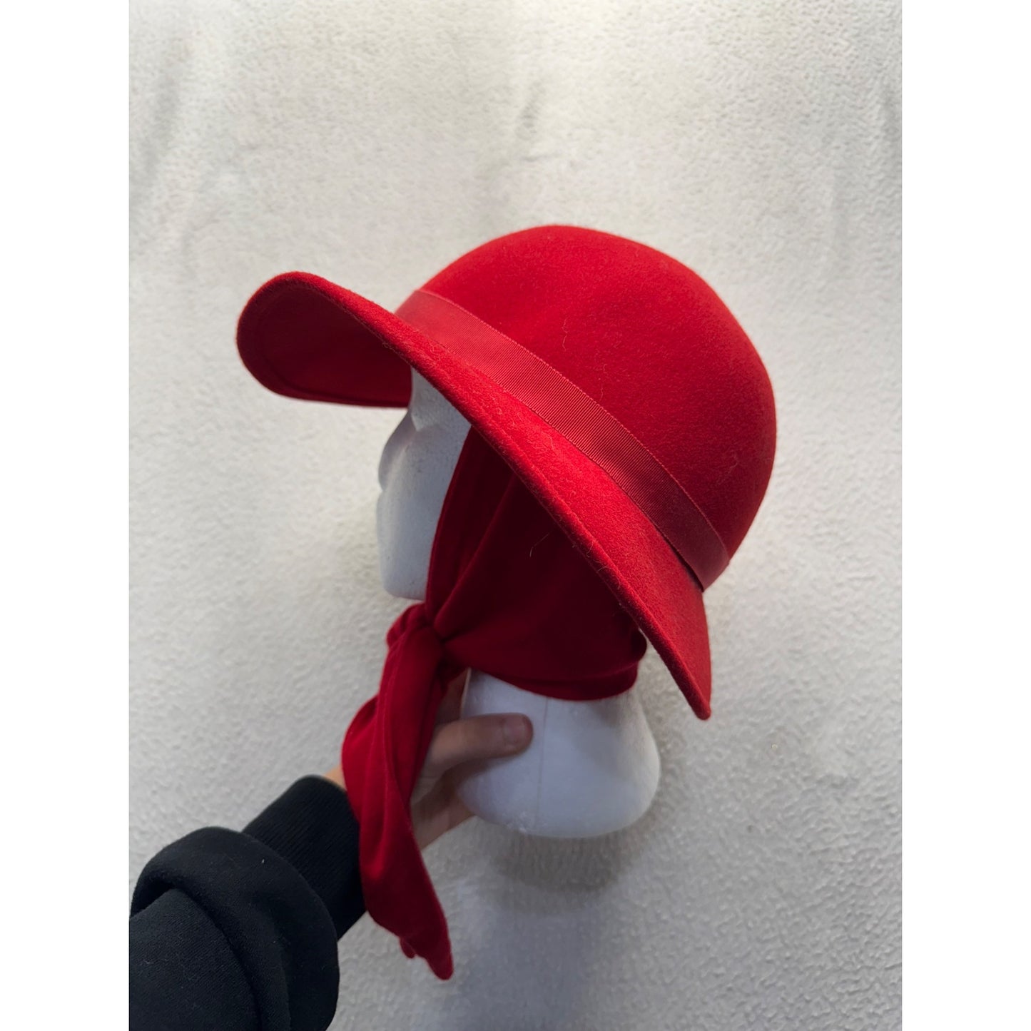 Vintage Red Wool Wide-Brim Hat With Ribbon Tie By Michael Howard #9754