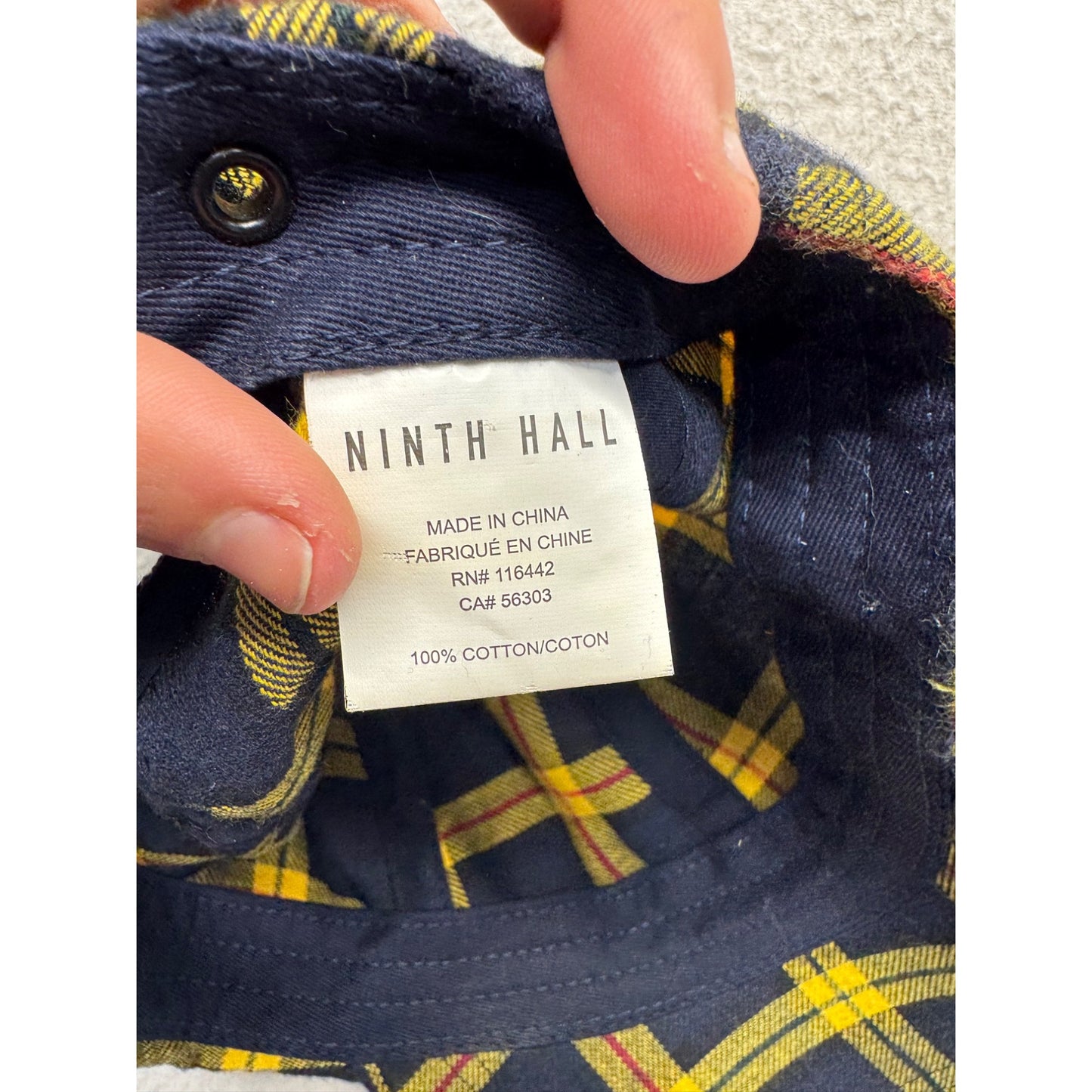 Yellow & Navy Plaid Adjustable Baseball Cap By Ninth Hall #9225