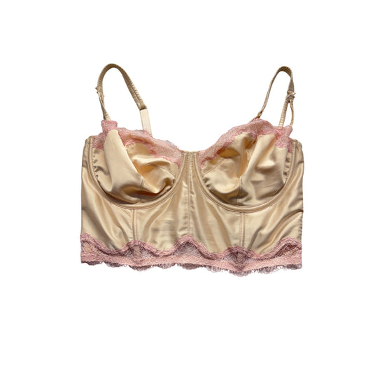 Victorias Secret 38DD/E Beige/Pink Satin Lace Balconette Bra #9032