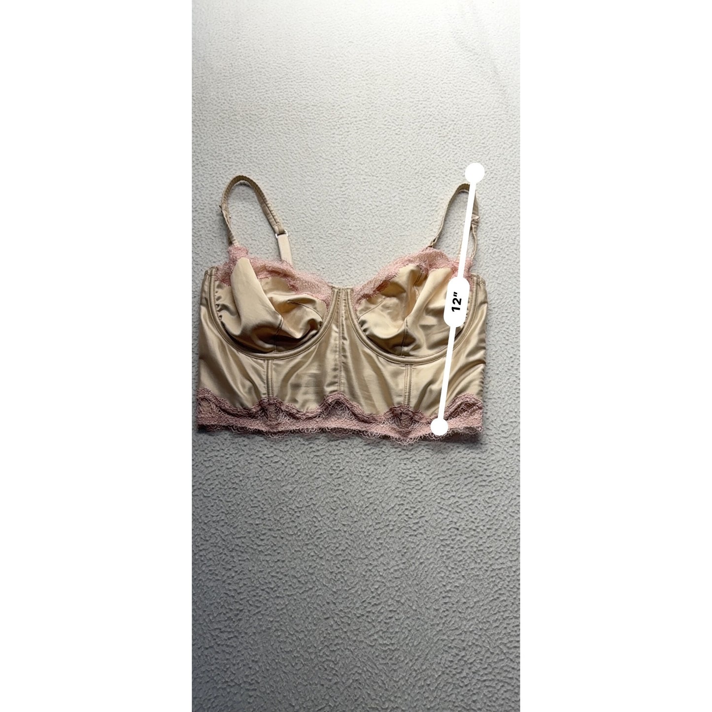 Victorias Secret 38DD/E Beige/Pink Satin Lace Balconette Bra #9032