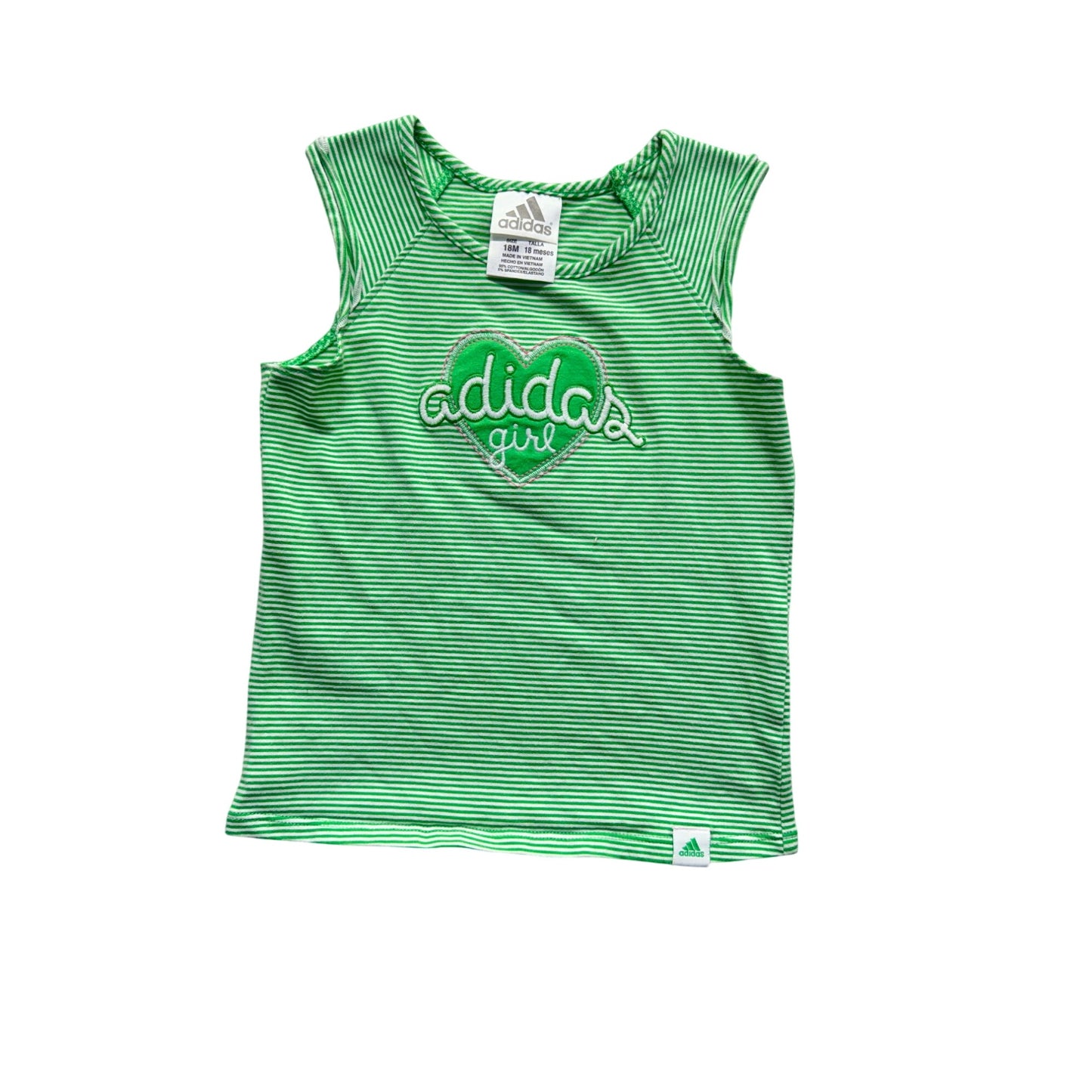 Adidas Green Striped Tank Top 18M Cotton Sleeveless #9200