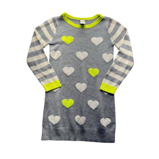 Gymboree Heart Print Gray Sweater Dress With Striped Sleeves Size 14 266B