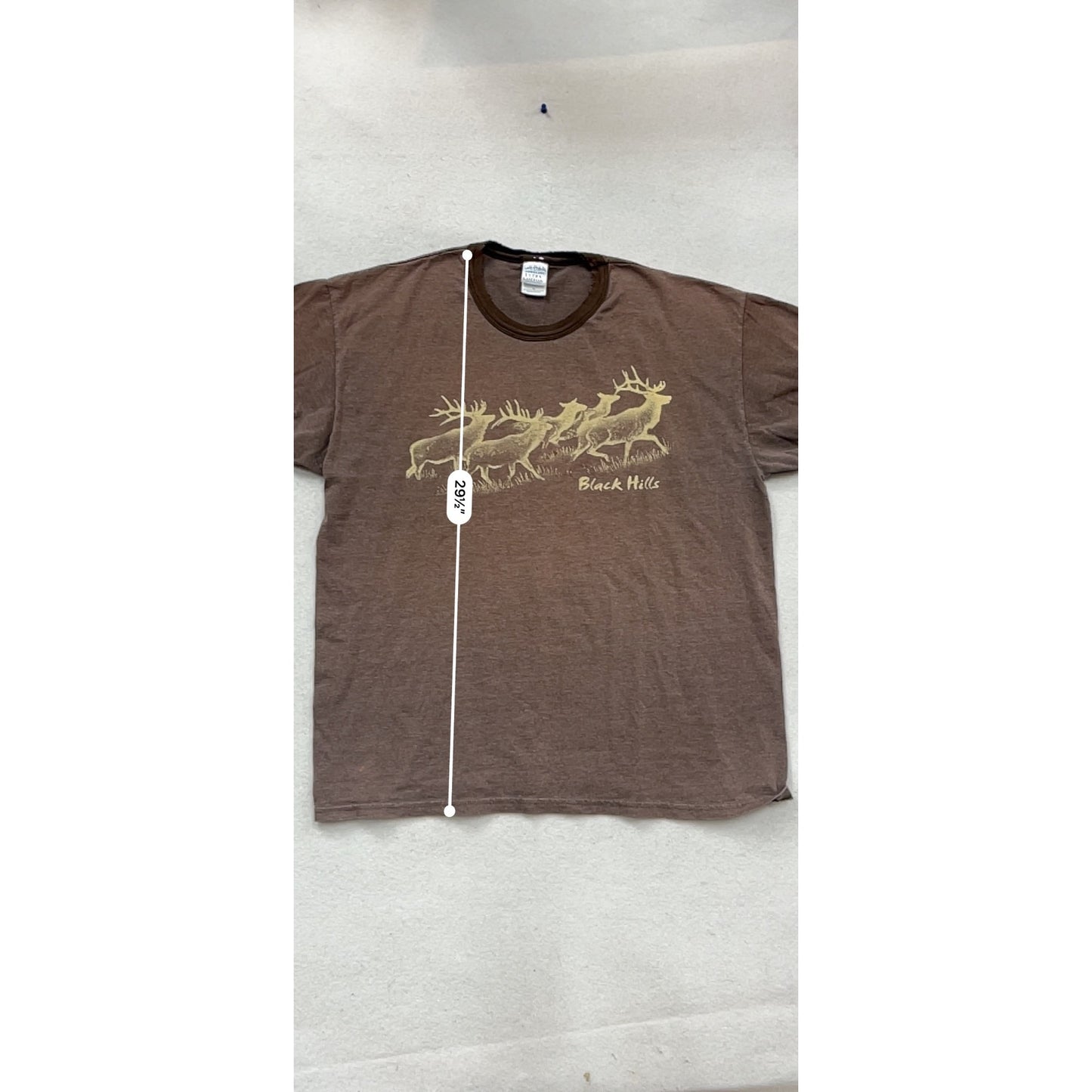 Vintage Brown Gildan Ultra Cotton Black Hills Elk Print T-Shirt XL #953A