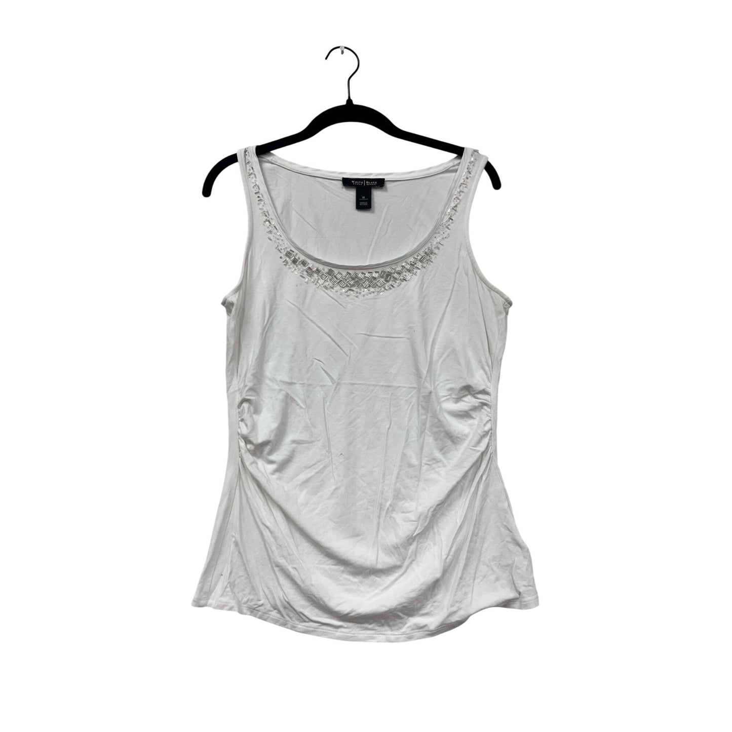 Women’s Medium White House Black Market White Embellished Scoop Neck Tank Top #6734
