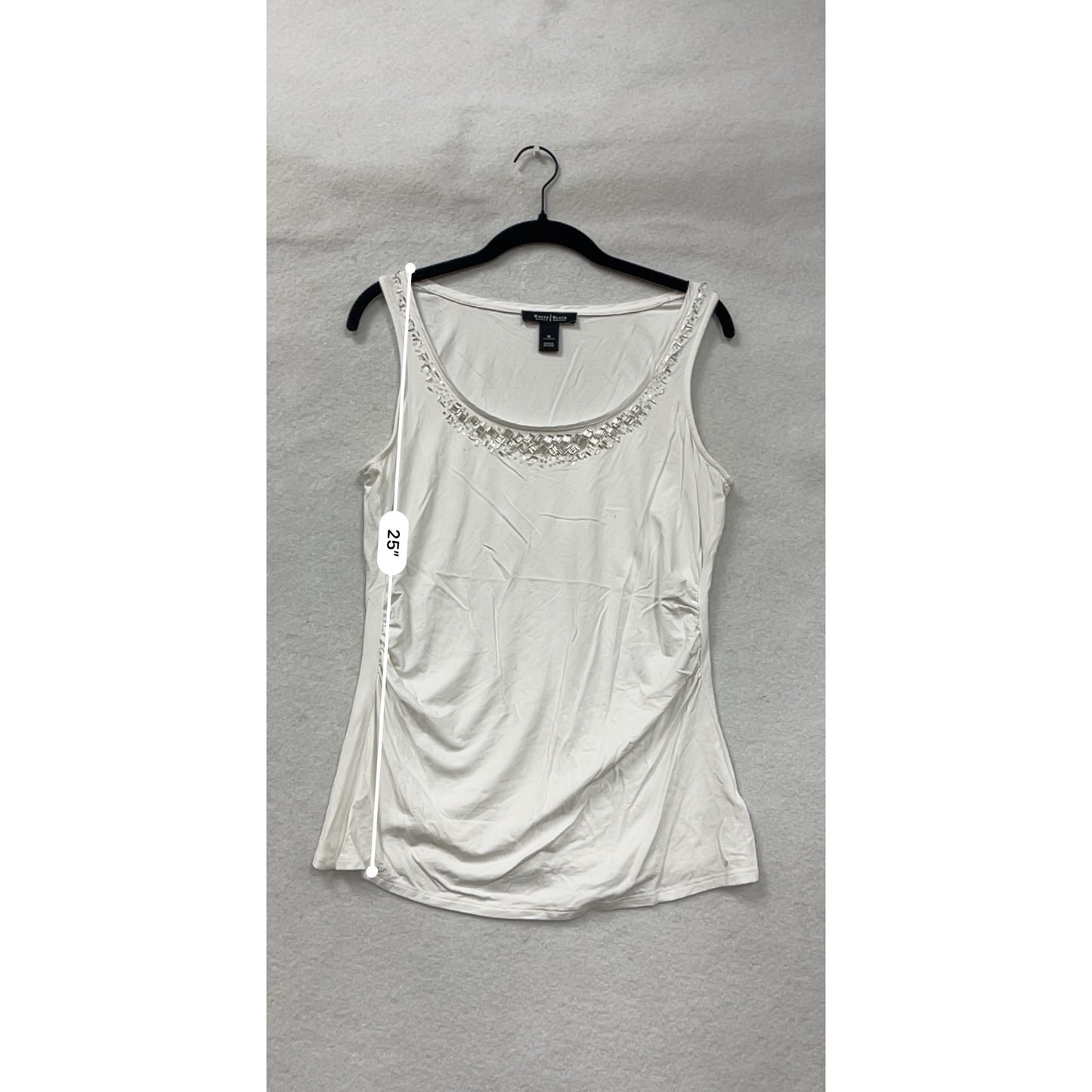 Women’s Medium White House Black Market White Embellished Scoop Neck Tank Top #6734