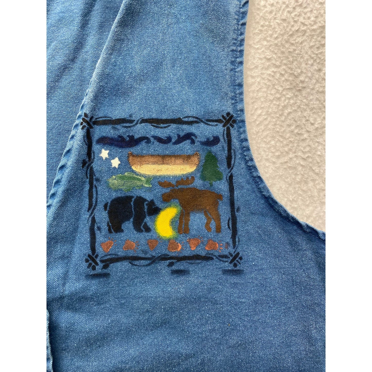 Vintage Sunbelt Womens Denim Button-Up Sleeveless Vest With Moose & Canoe detail #7343