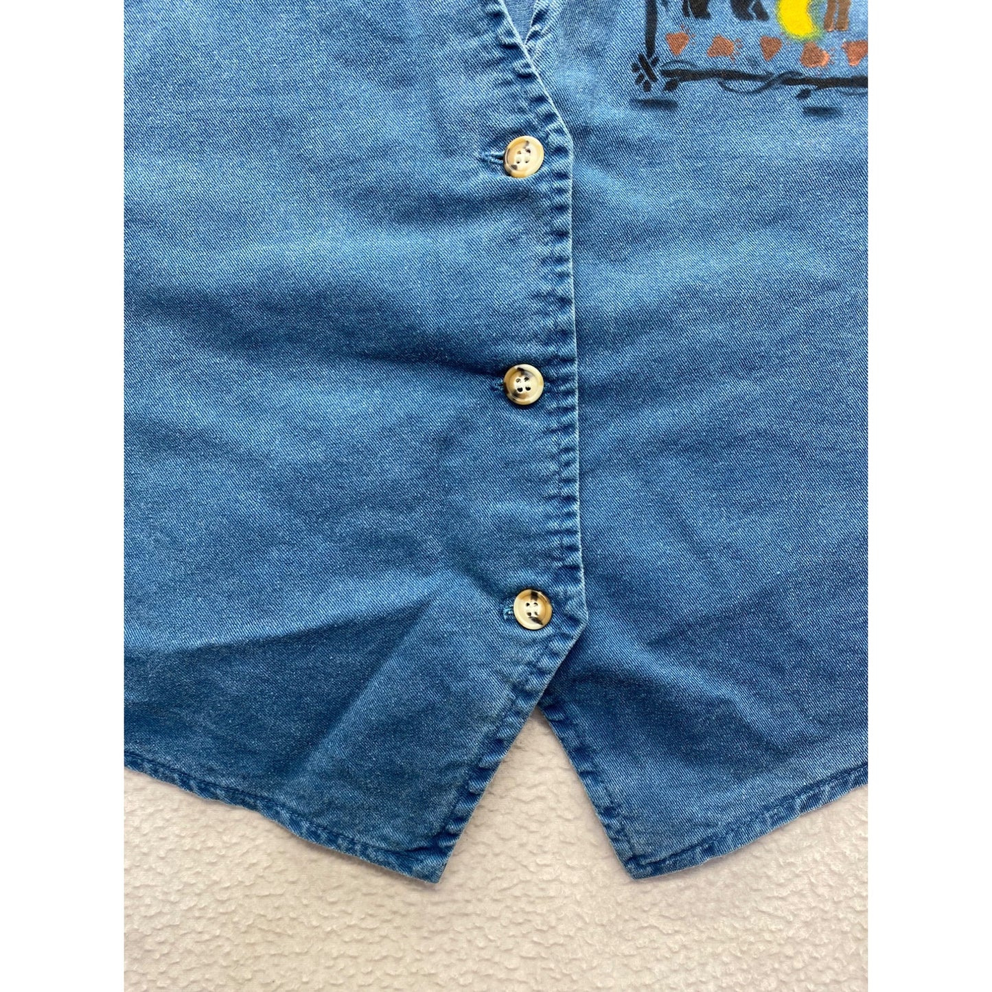Vintage Sunbelt Womens Denim Button-Up Sleeveless Vest With Moose & Canoe detail #7343