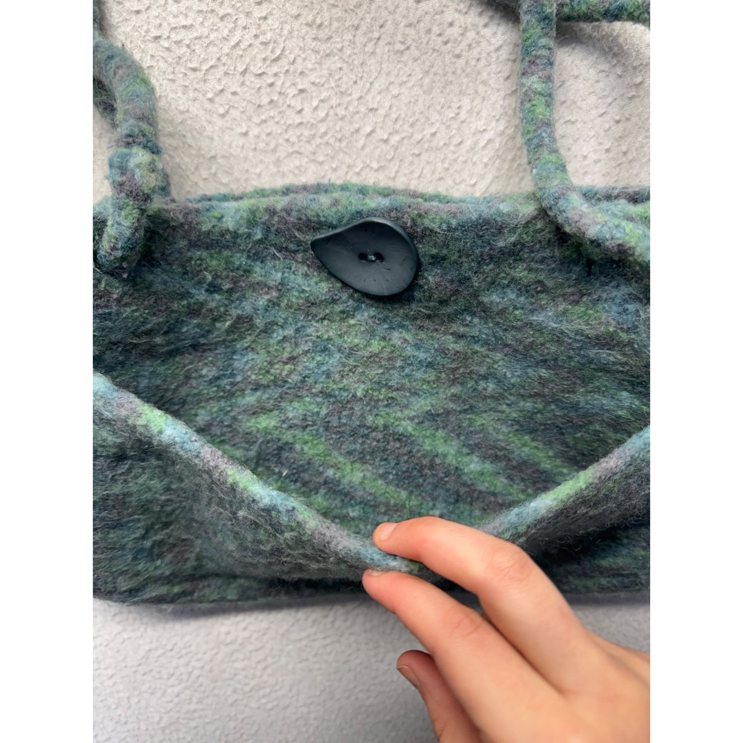 Handmade Wool Shoulder Bag With Button Closure#7613