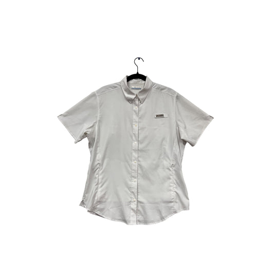 Columbia White Short Sleeve Button-Down Fishing Shirt L #655A
