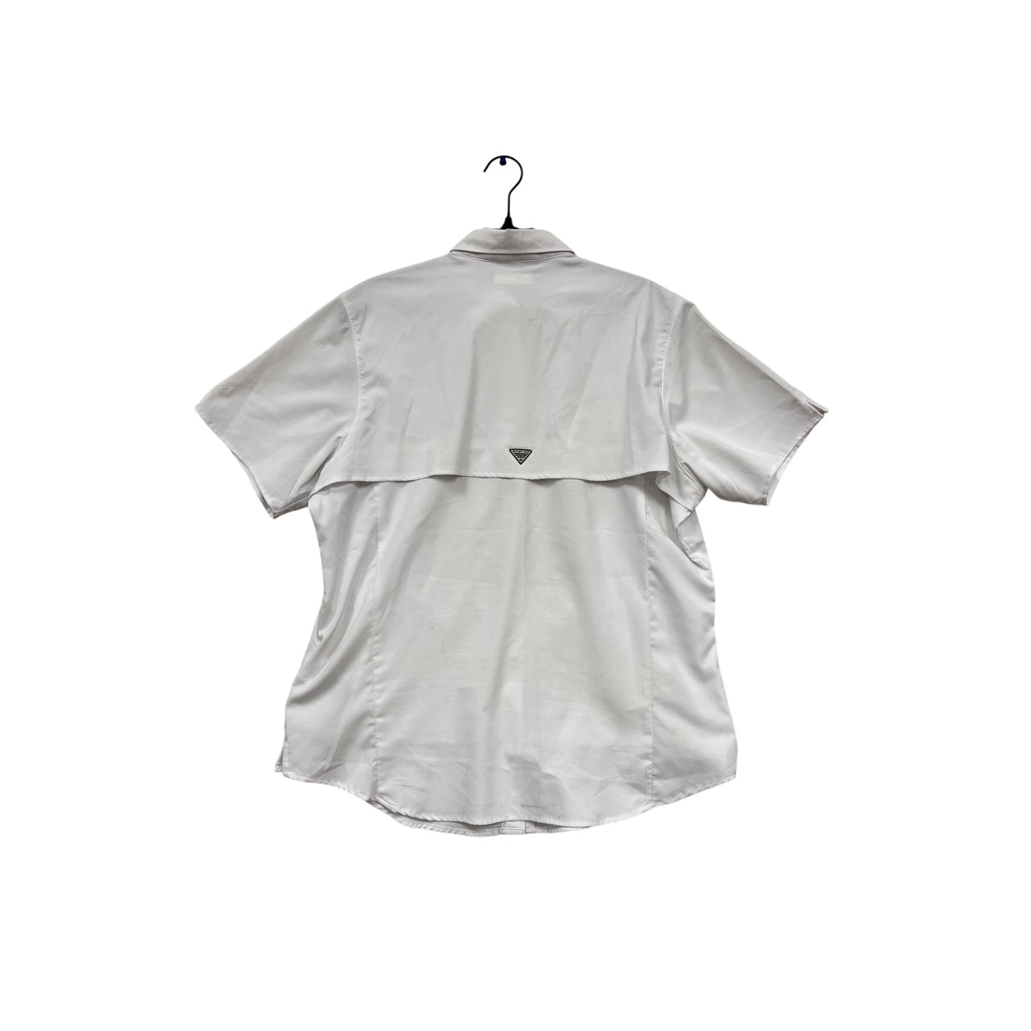 Columbia White Short Sleeve Button-Down Fishing Shirt L #655A