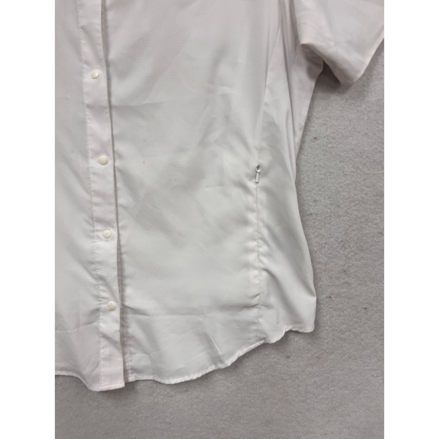 Columbia White Short Sleeve Button-Down Fishing Shirt L #655A