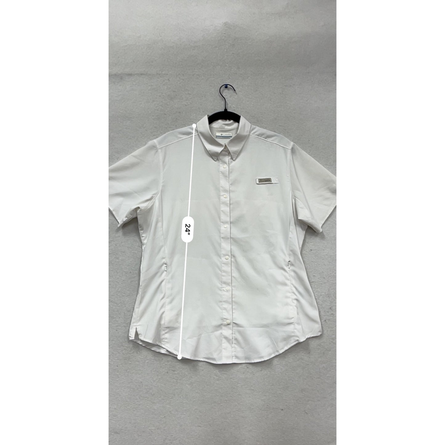 Columbia White Short Sleeve Button-Down Fishing Shirt L #655A