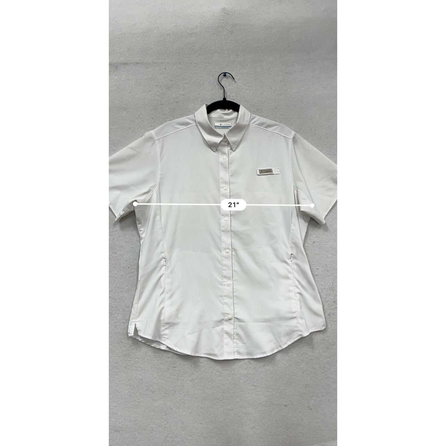Columbia White Short Sleeve Button-Down Fishing Shirt L #655A