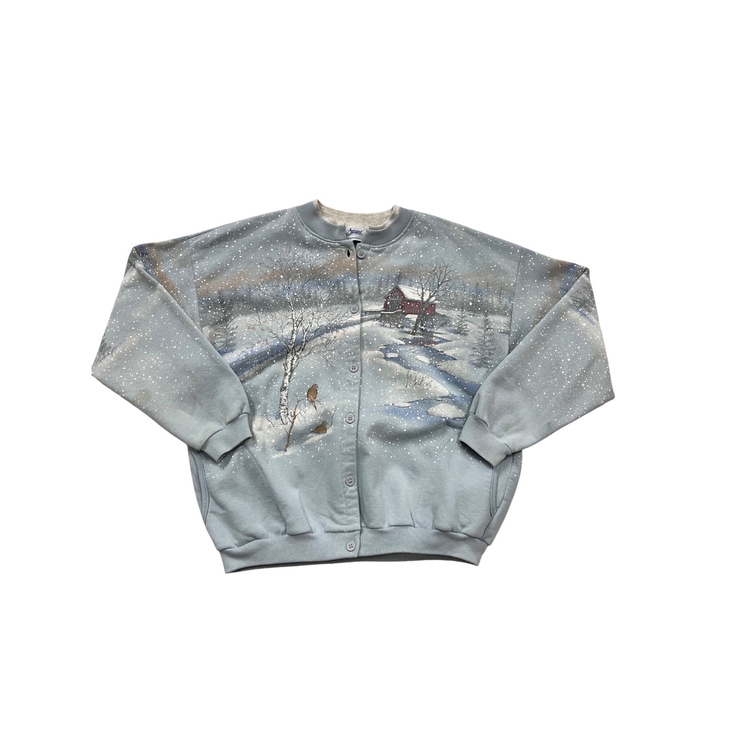 Vintage Artisans Hand-Painted Winter Scene Cardigan Sweatshirt #107C