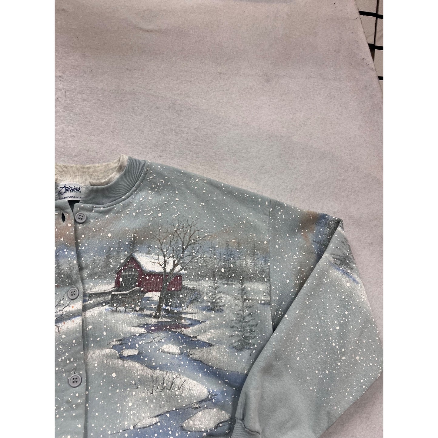 Vintage Artisans Hand-Painted Winter Scene Cardigan Sweatshirt #107C