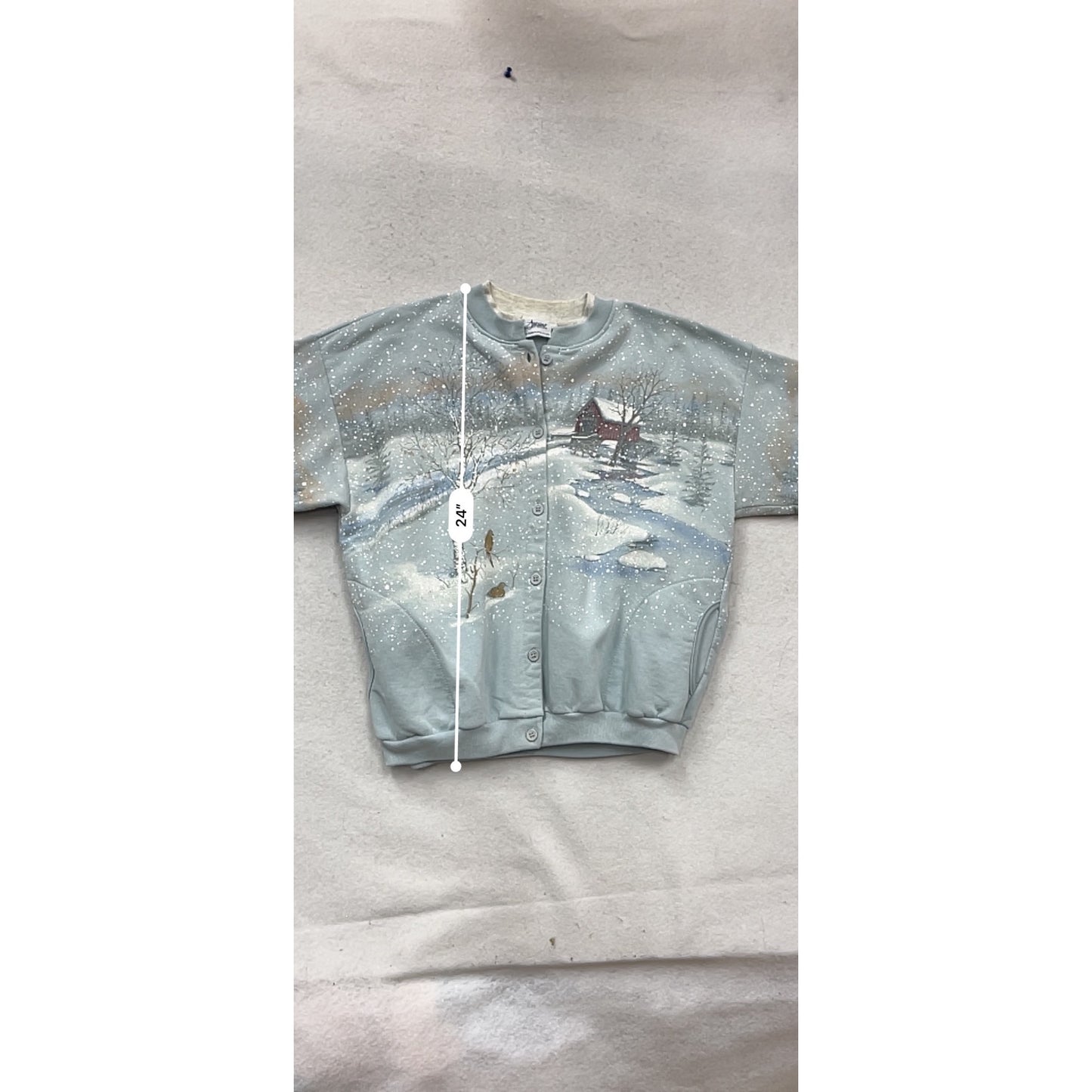 Vintage Artisans Hand-Painted Winter Scene Cardigan Sweatshirt #107C