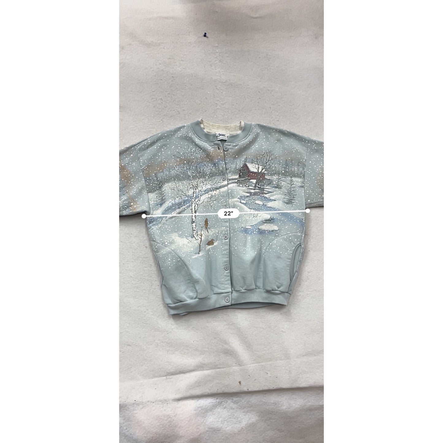 Vintage Artisans Hand-Painted Winter Scene Cardigan Sweatshirt #107C