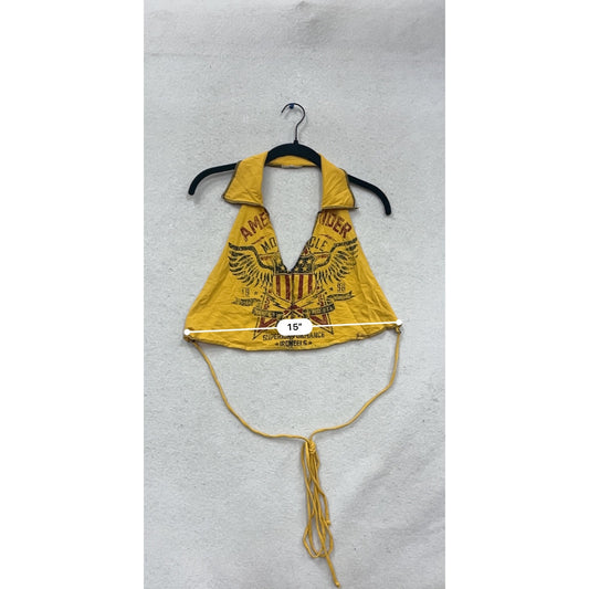 Yellow American Rider Halter Crop Top With Tie Back #806A