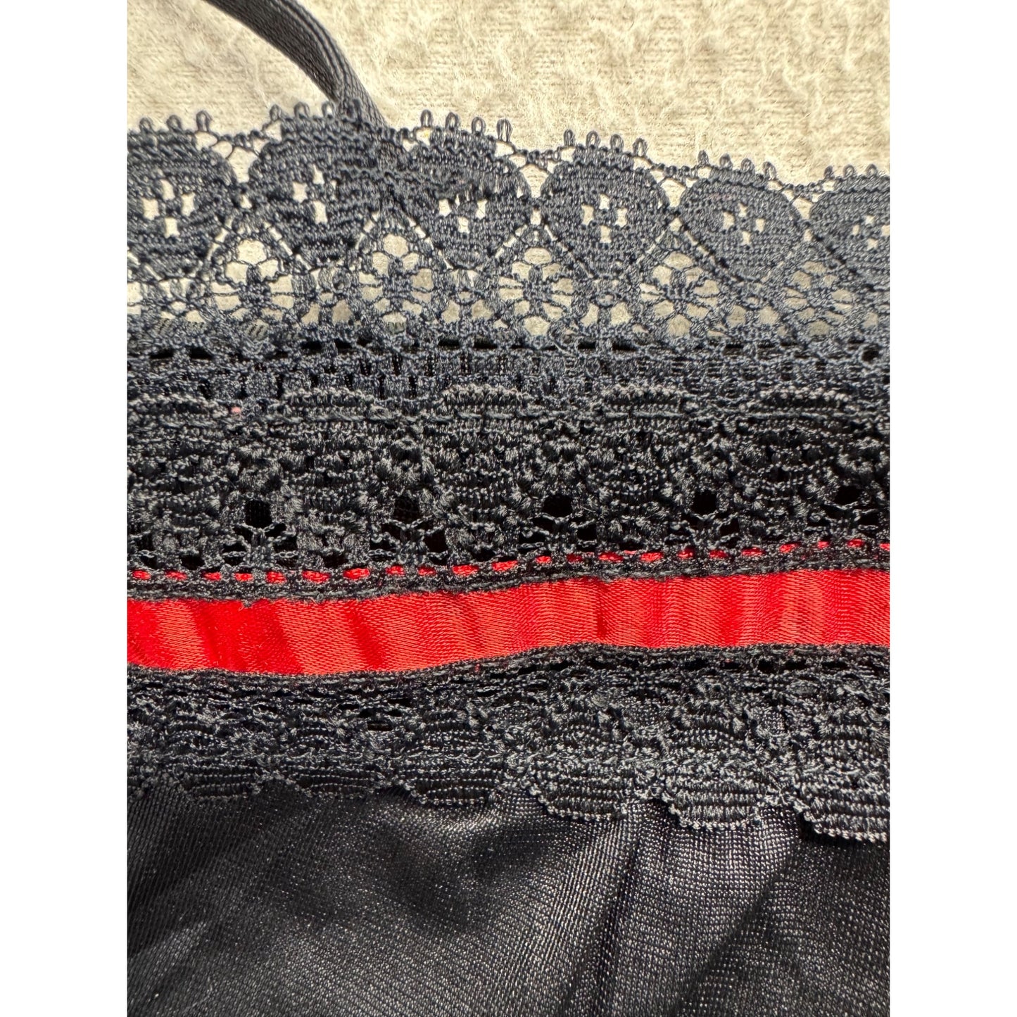 Babydoll Lingerie With Red Satin Accents & Adjustable Straps Size M #9989