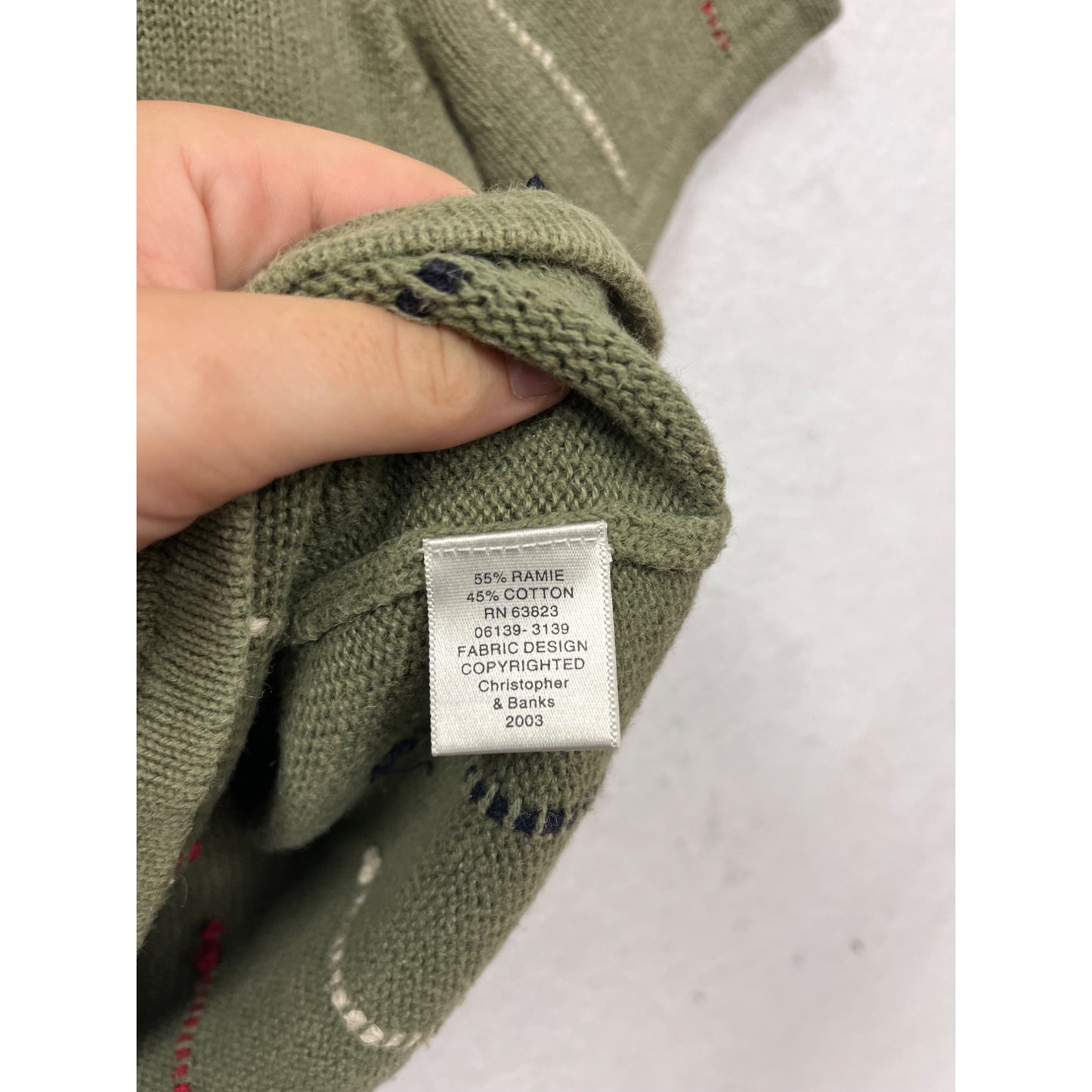 Christopher & Banks Hand Embroidered Olive Green Short Sleeve Sweater M #485A