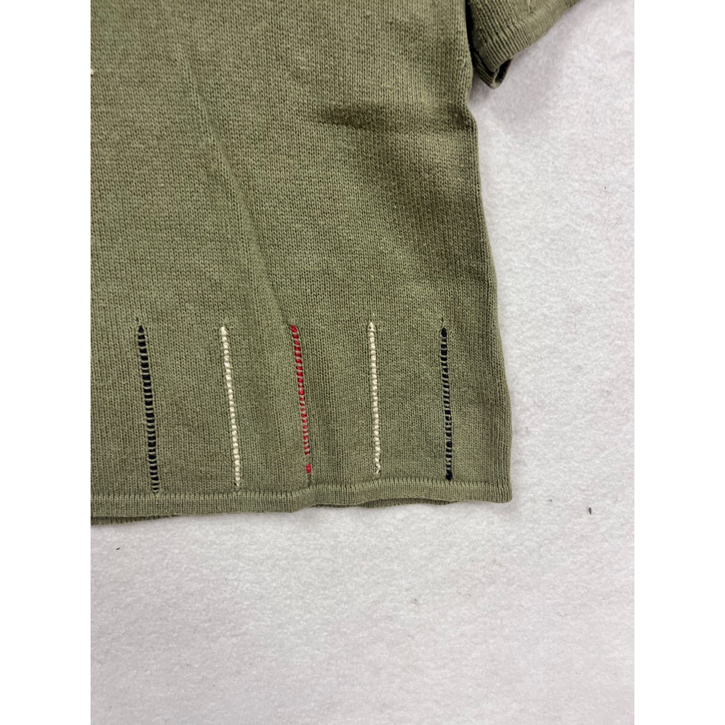 Christopher & Banks Hand Embroidered Olive Green Short Sleeve Sweater M #485A