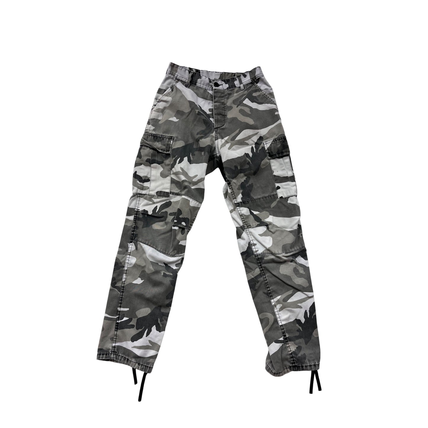 Mens Small Camo Cargo Pants Adjustable Waist Drawstring #8994