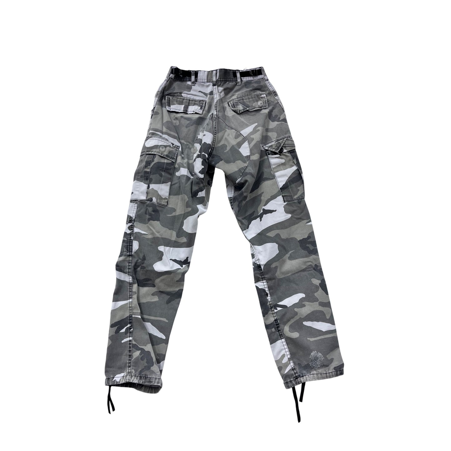 Mens Small Camo Cargo Pants Adjustable Waist Drawstring #8994