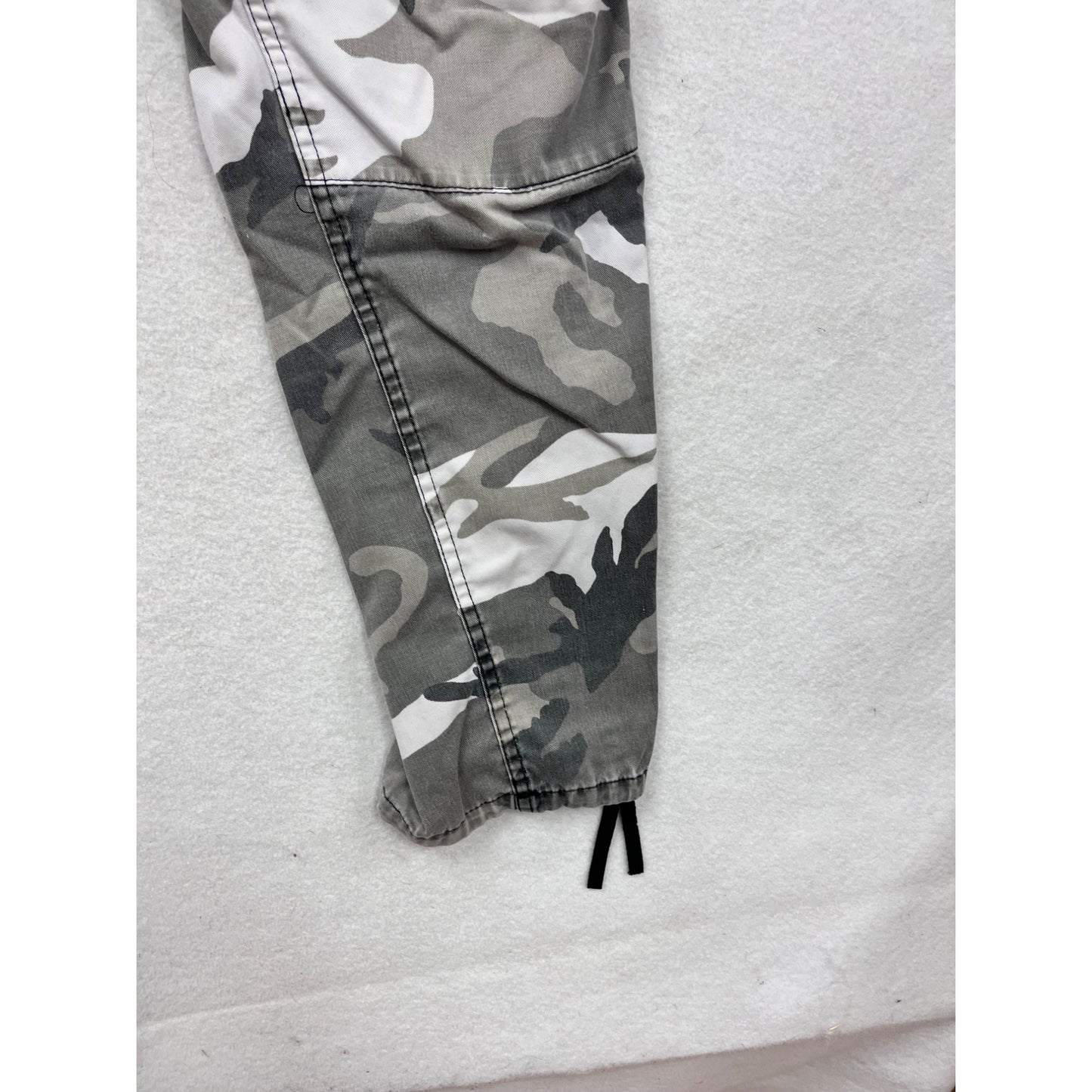 Mens Small Camo Cargo Pants Adjustable Waist Drawstring #8994