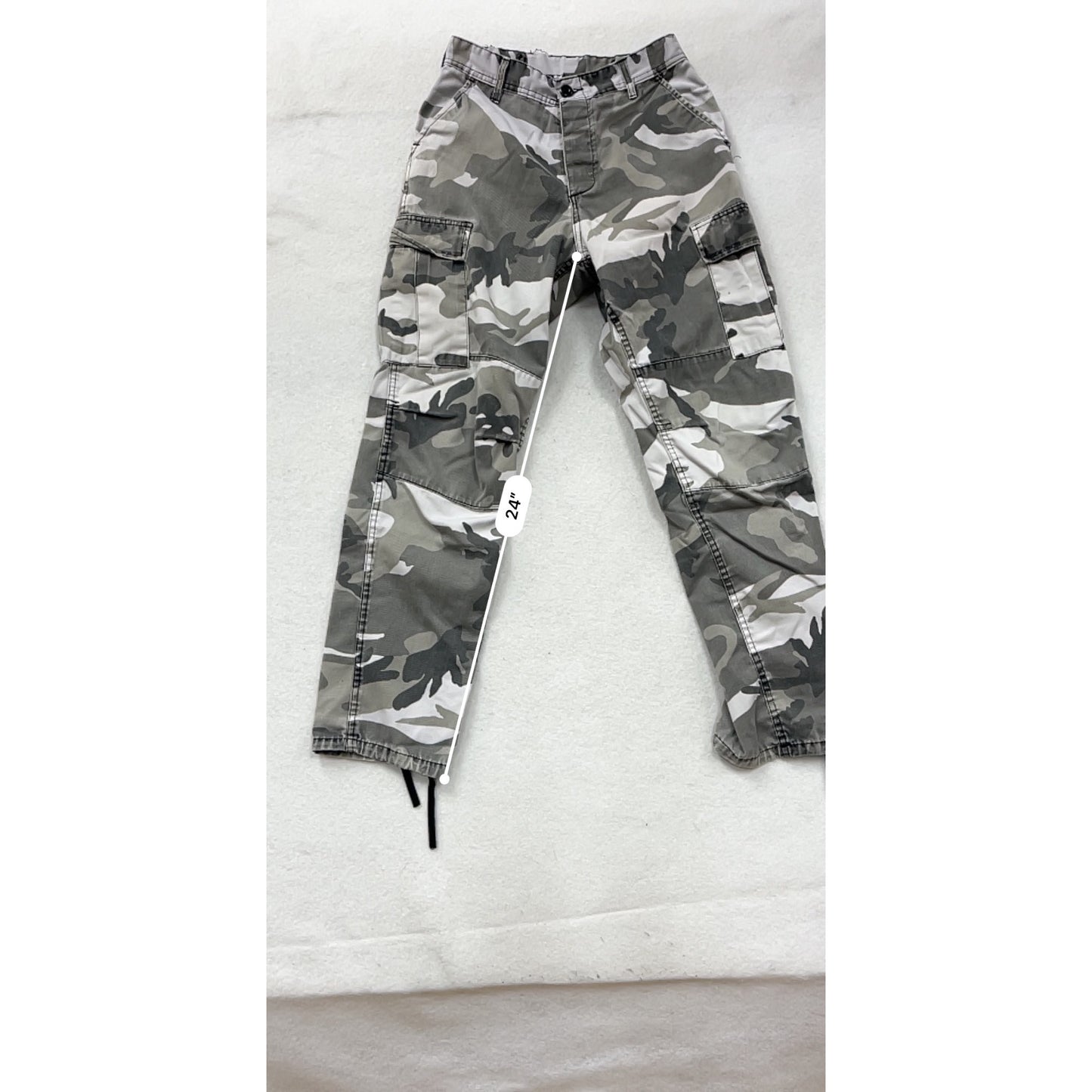 Mens Small Camo Cargo Pants Adjustable Waist Drawstring #8994