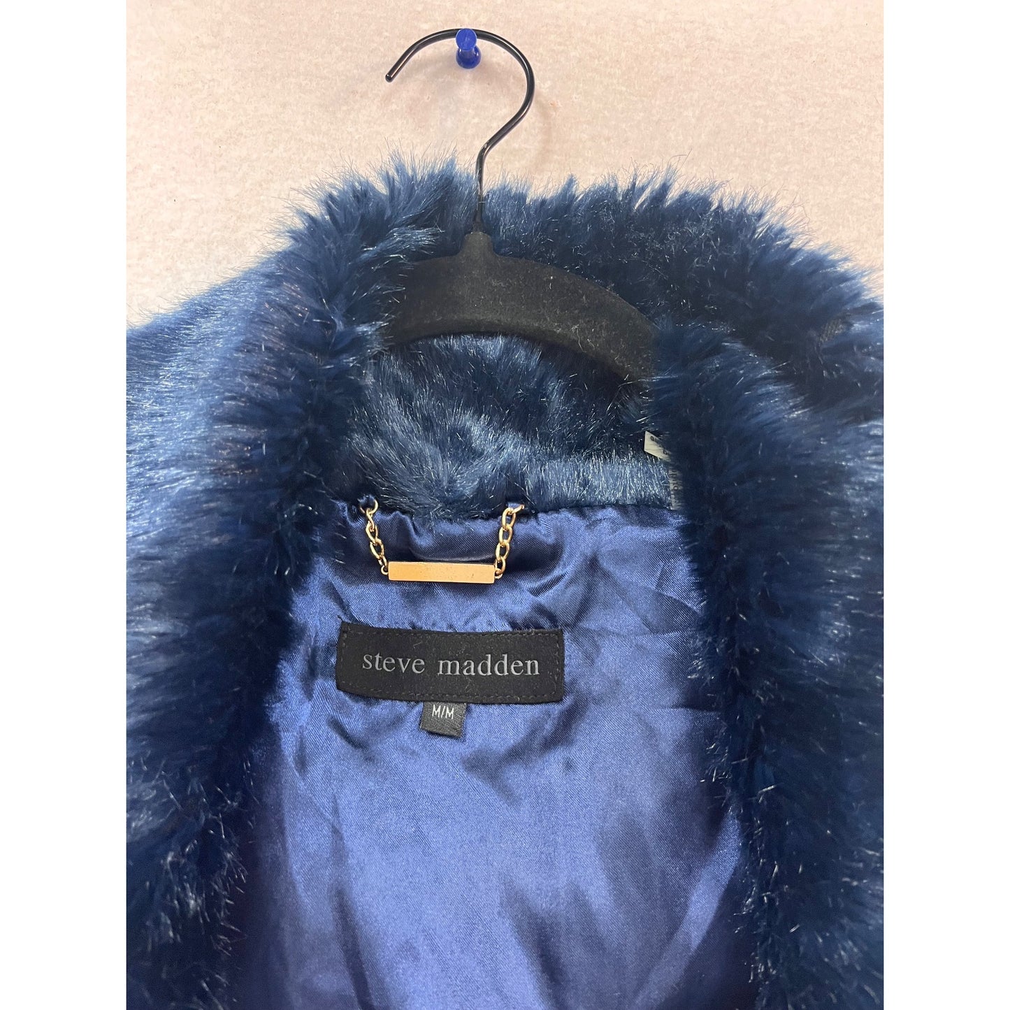 Steve Madden Navy Blue Faux Fur Vest M #974A