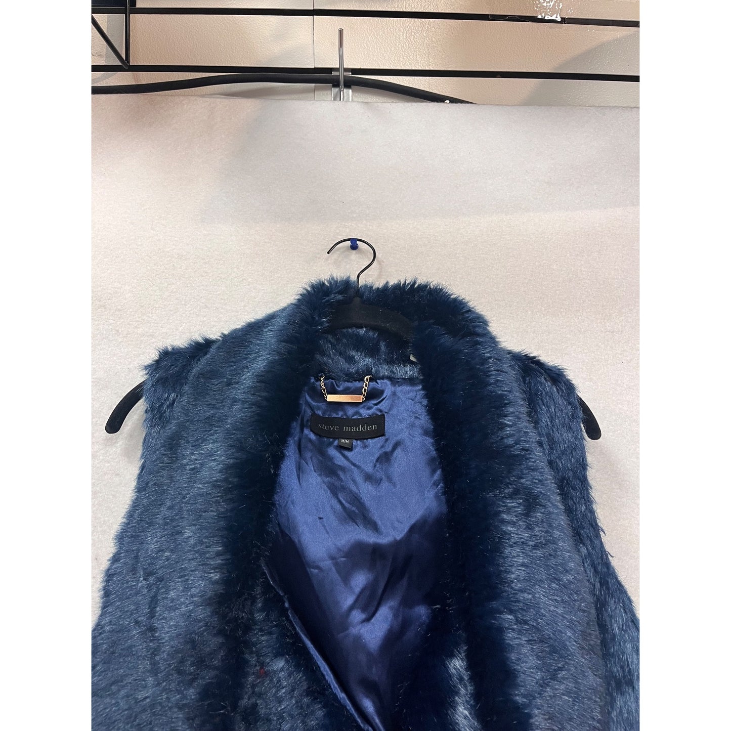Steve Madden Navy Blue Faux Fur Vest M #974A