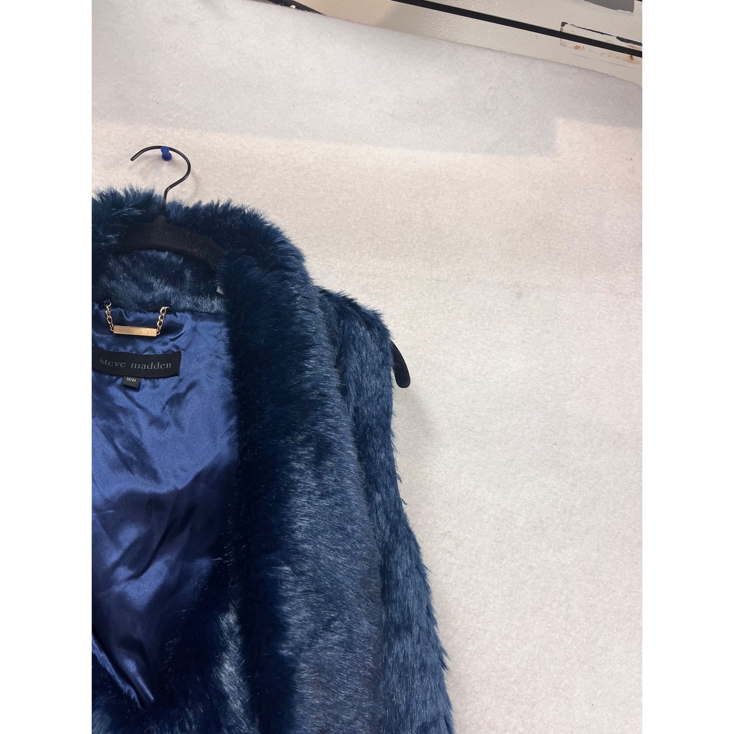 Steve Madden Navy Blue Faux Fur Vest M #974A