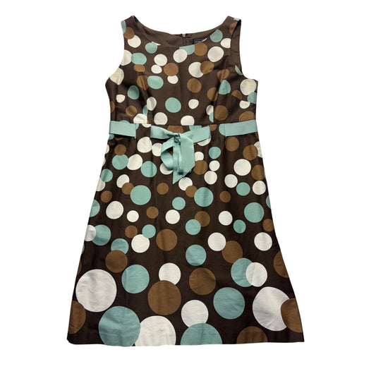 Jessica Howard Brown Sleeveless Polka Dot Dress W/ Teal Belt Size 12 #7722