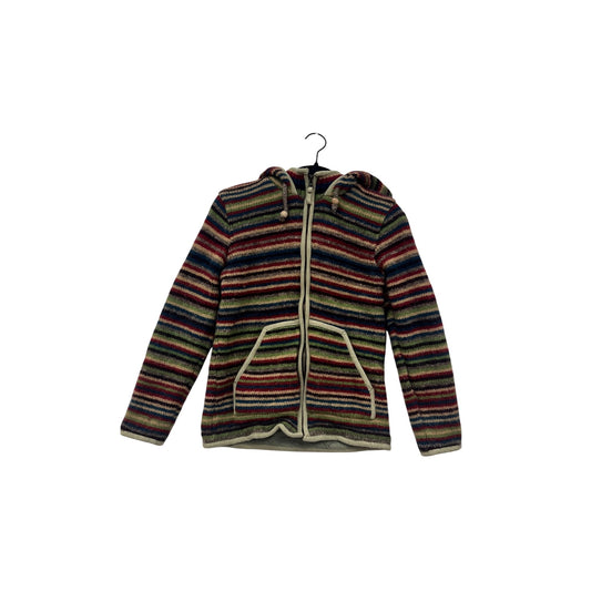 Striped Wool & Cotton Hooded Jacket Women’s M Handmade In Nepal By Laundromat #6950