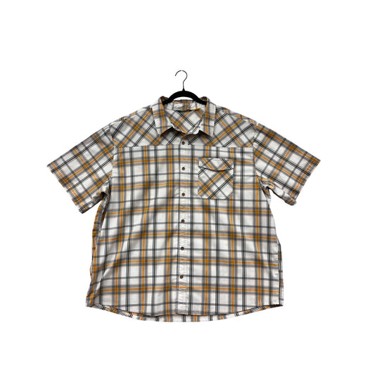 Cabelas Mens 3XL Plaid Short Sleeve Button-Up Shirt Yellow/White #6870