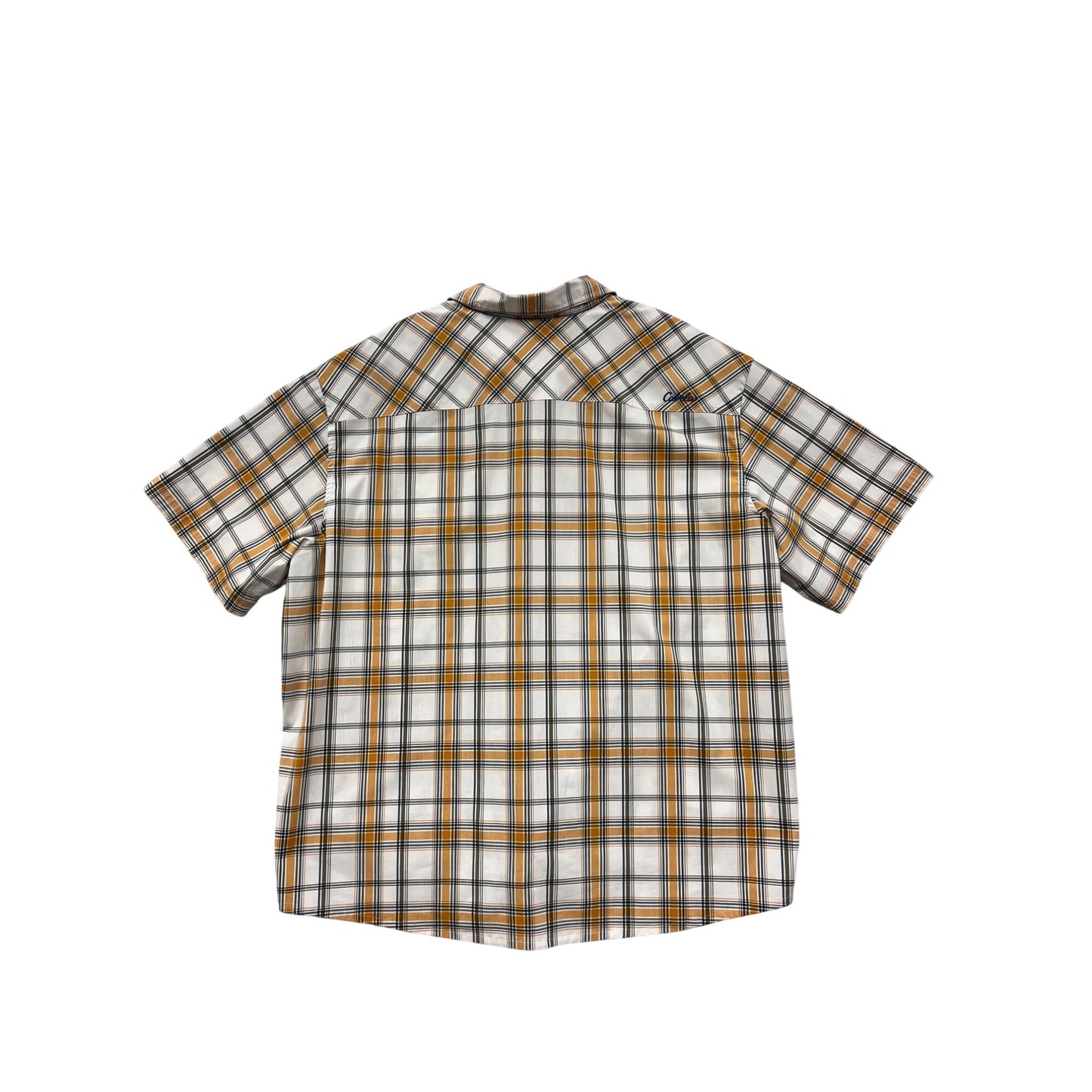 Cabelas Mens 3XL Plaid Short Sleeve Button-Up Shirt Yellow/White #6870