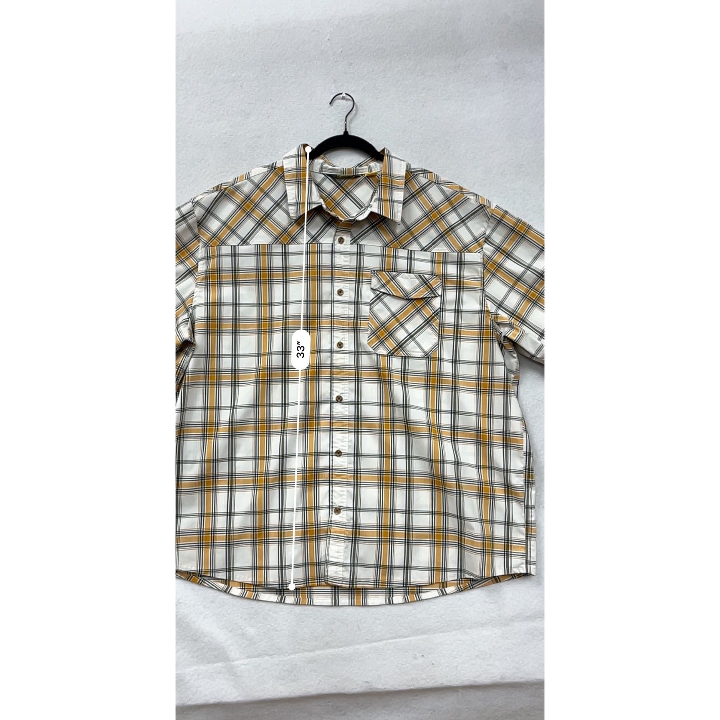 Cabelas Mens 3XL Plaid Short Sleeve Button-Up Shirt Yellow/White #6870