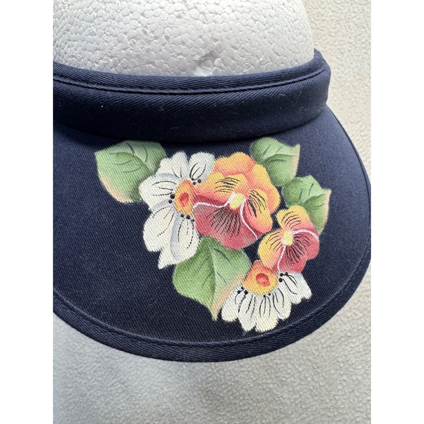 Faded Glory Navy Blue Floral Print Sun Visor Lightweight Adjustable Band #9783