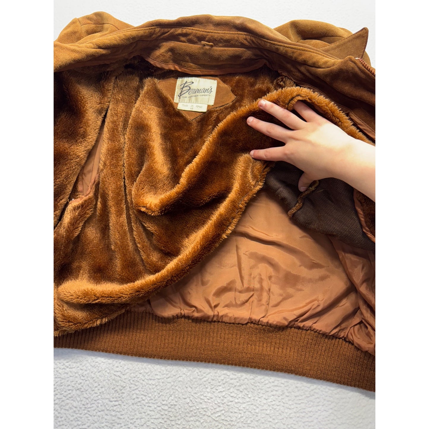 Vintage Bermans Brown Suede Bomber Jacket Size 46 #7990